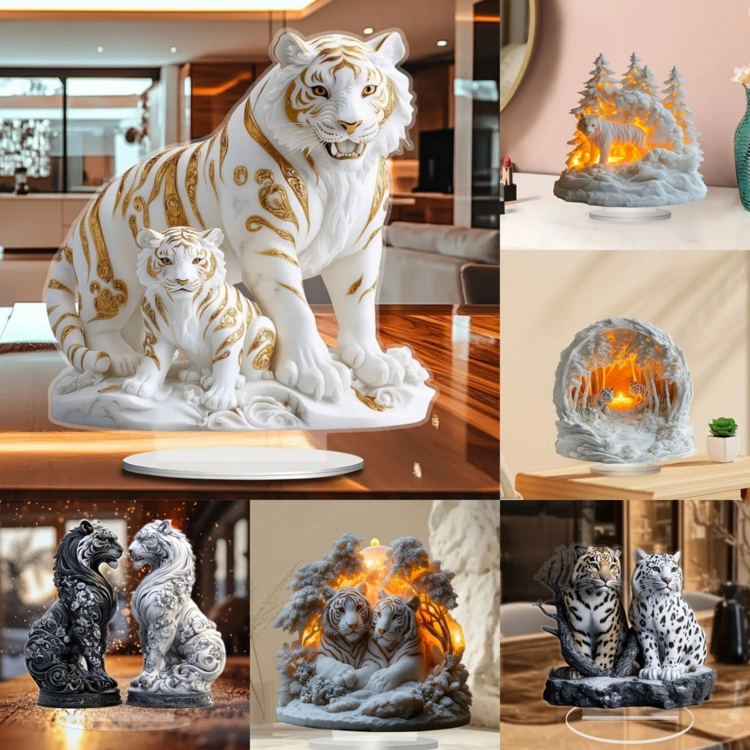 Office Furniture Ideas - Two Tigers Statue,2D Flat Animals Acrylic