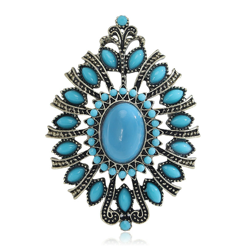Office Supply Cart - Turquoise Flower Brooches for Women Unisex
