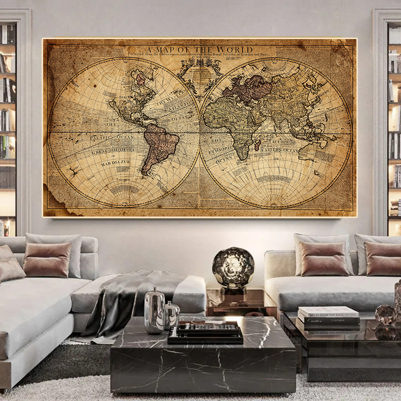 Map Of The World Retro Old Pic – Office Furniture World Bewertung und Preis